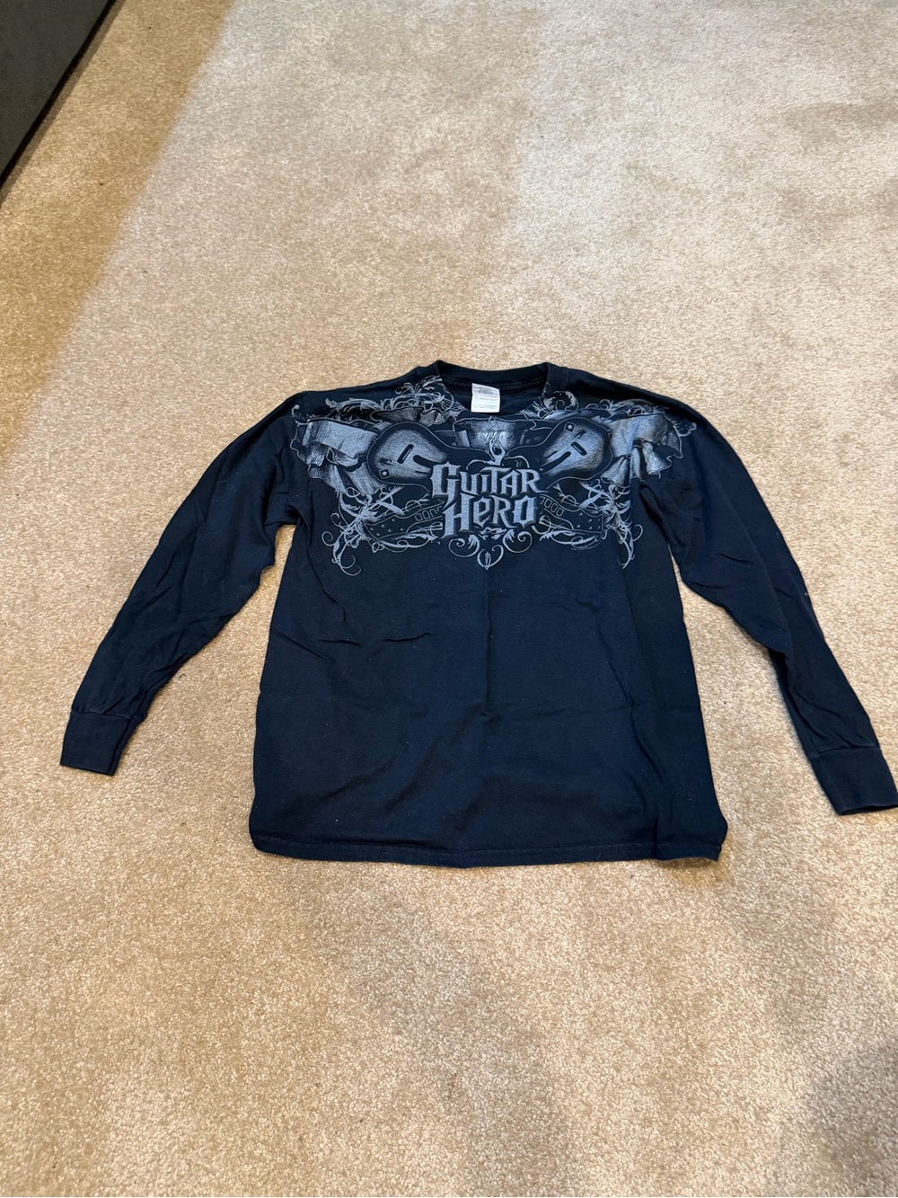 Gildan Black Long-Sleeve Guitar Hero Graphic Tee Kids Large